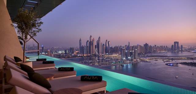 Aura Sky pool sun set Dubai at its Best