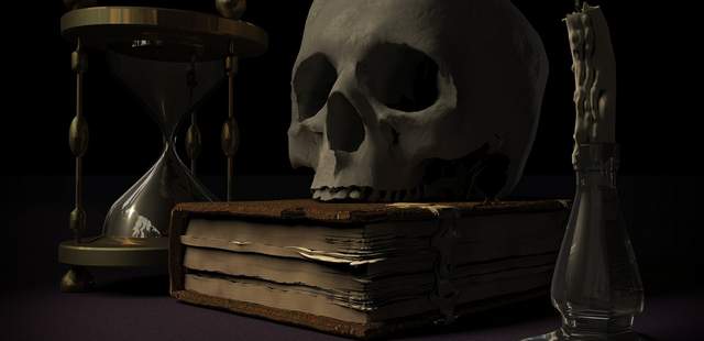 Spreewaldkrimitour -Indizien Sanduhr Totenkopf Buch