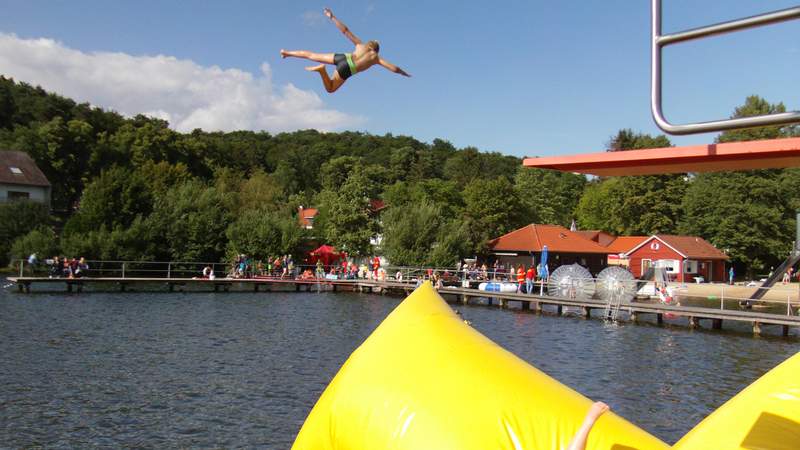 Blob, Blobbing, Wasserkatapult in Rostock