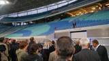 WM-Stadion in Leipzig Ansprache im Stadioninneraum in Leipzig