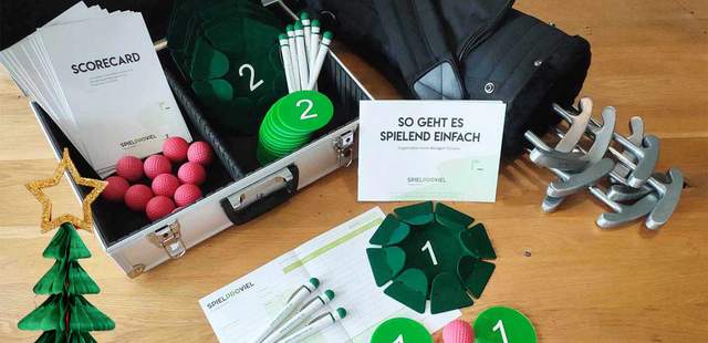 Miete eine Bürogolf-Ausrüsung für bis zu 45 Personen Bürogolf für Ihre Weihnachtsfeier mieten